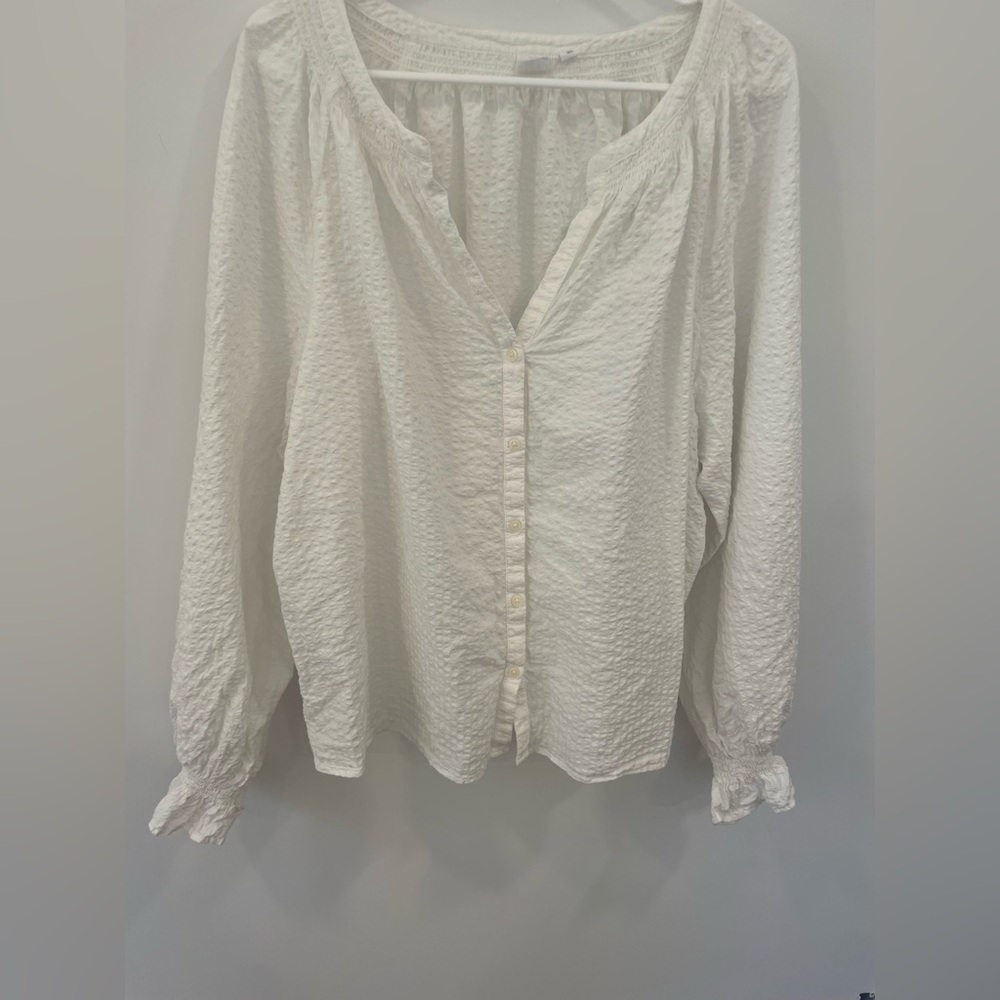 GAP Cotton XL White Textured Button Down Shirt